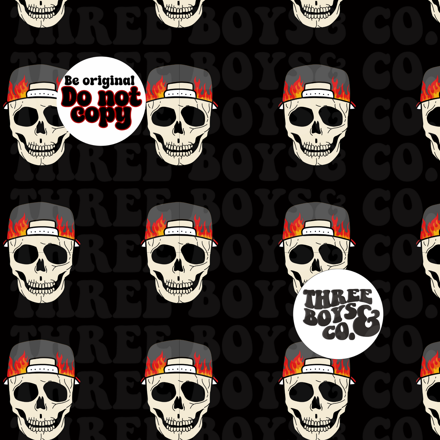 Flamin skully bro- black seamless