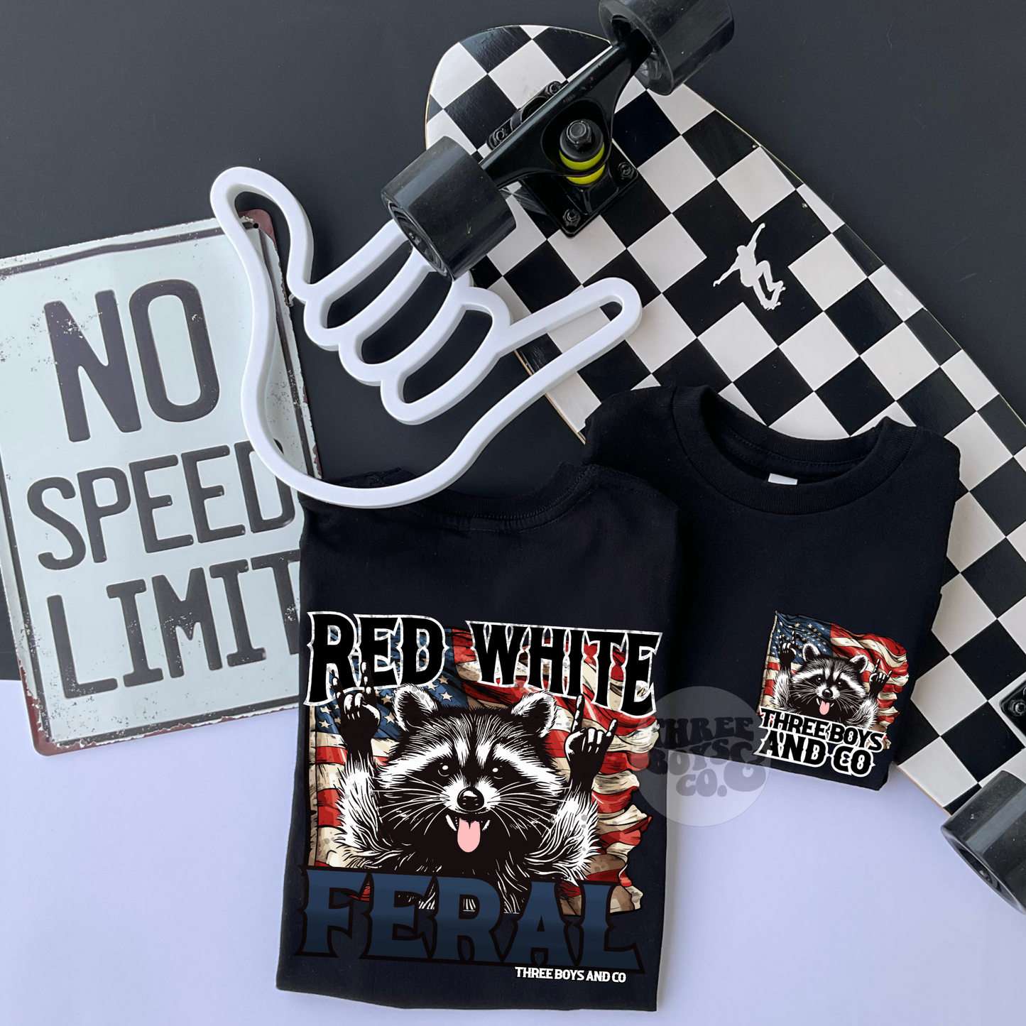 Red white and feral tee