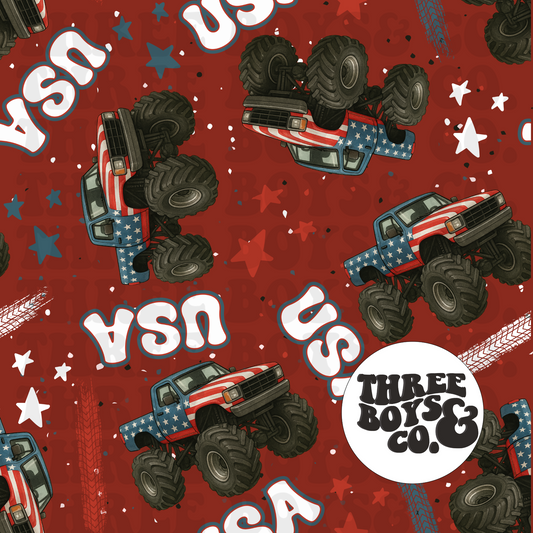 Red white monster trucks red seamless