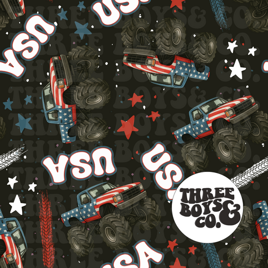 Red white and monster trucks seamless