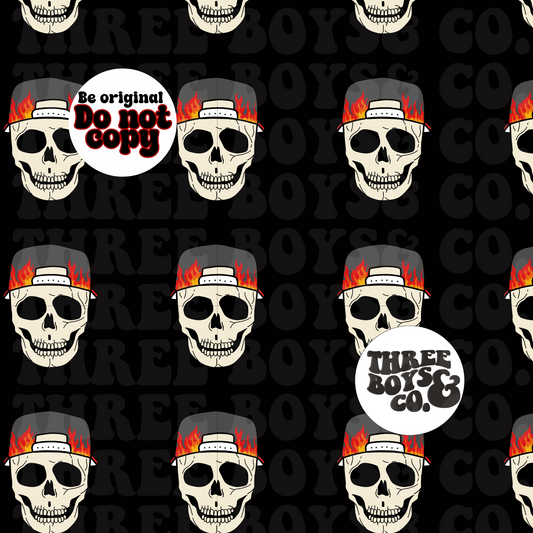 Flamin skully bro- black seamless