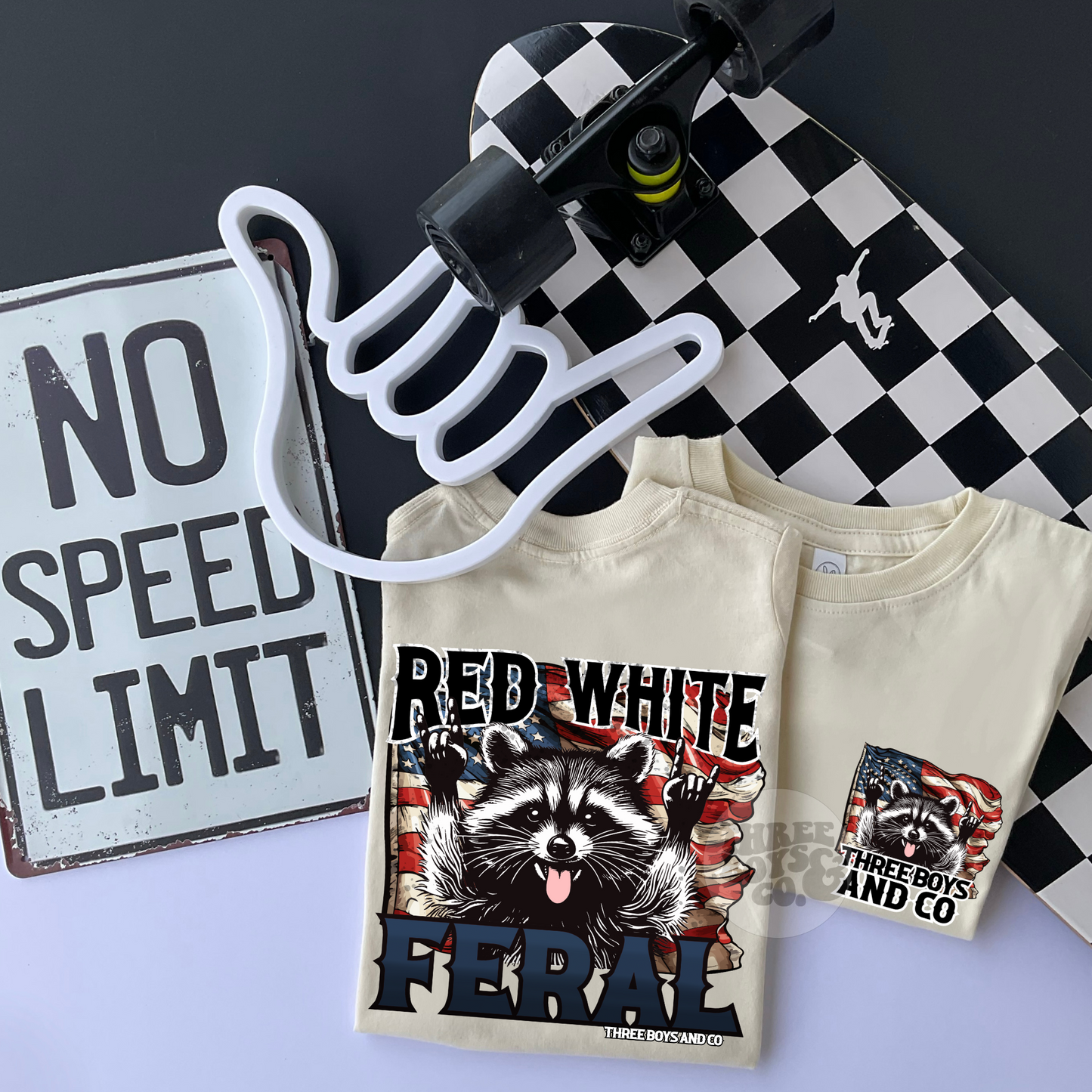 Red white and feral tee
